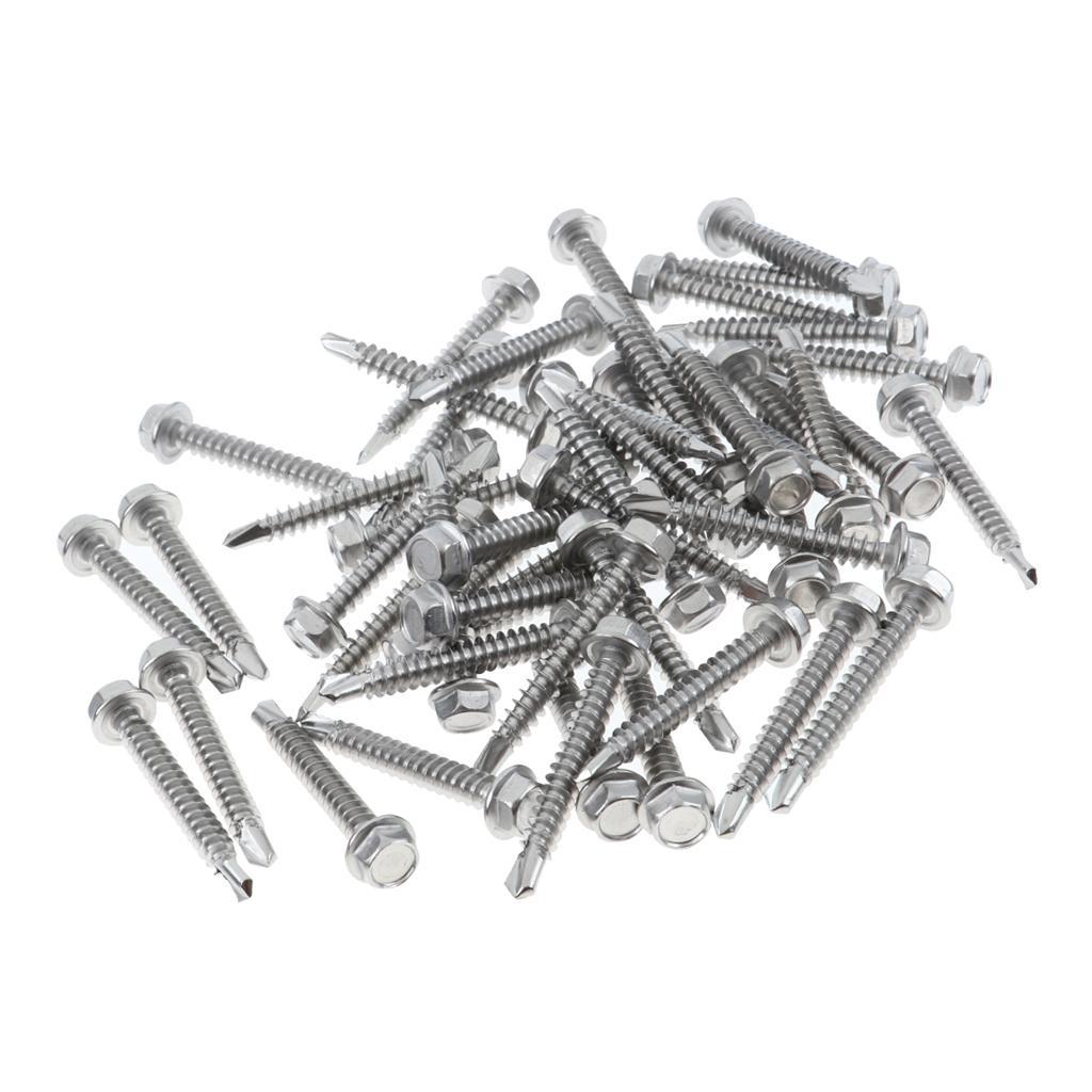 50 Pieces M4.2 Self Tapping Drilling Screws Hex Washer Head Fasteners 32mm