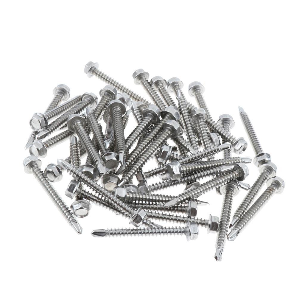 50 Pieces M4.2 Self Tapping Drilling Screws Hex Washer Head Fasteners 38mm