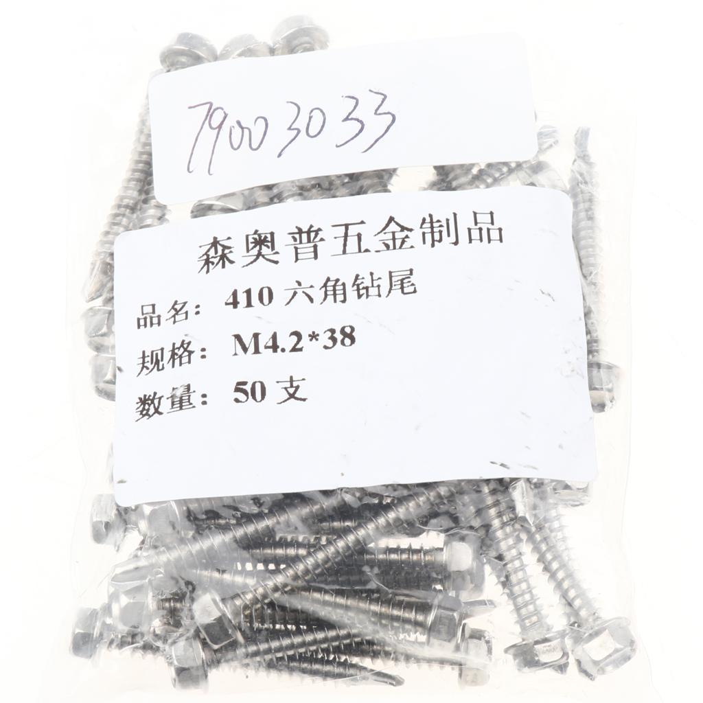 50 Pieces M4.2 Self Tapping Drilling Screws Hex Washer Head Fasteners 38mm