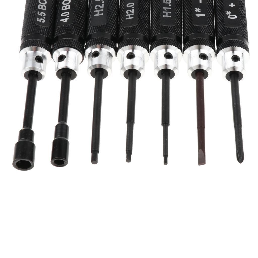 7 Pieces Steel Screwdriver Set RC Tool Kit for RC Model Car Helicopter Black (1.5mm, 2mm, 2.5mm, 3mm, 4mm, 5.5mm)