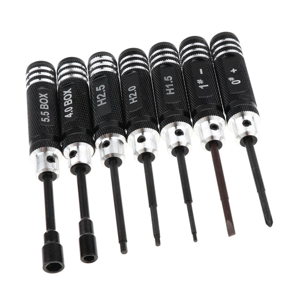 7 Pieces Steel Screwdriver Set RC Tool Kit for RC Model Car Helicopter Black (1.5mm, 2mm, 2.5mm, 3mm, 4mm, 5.5mm)
