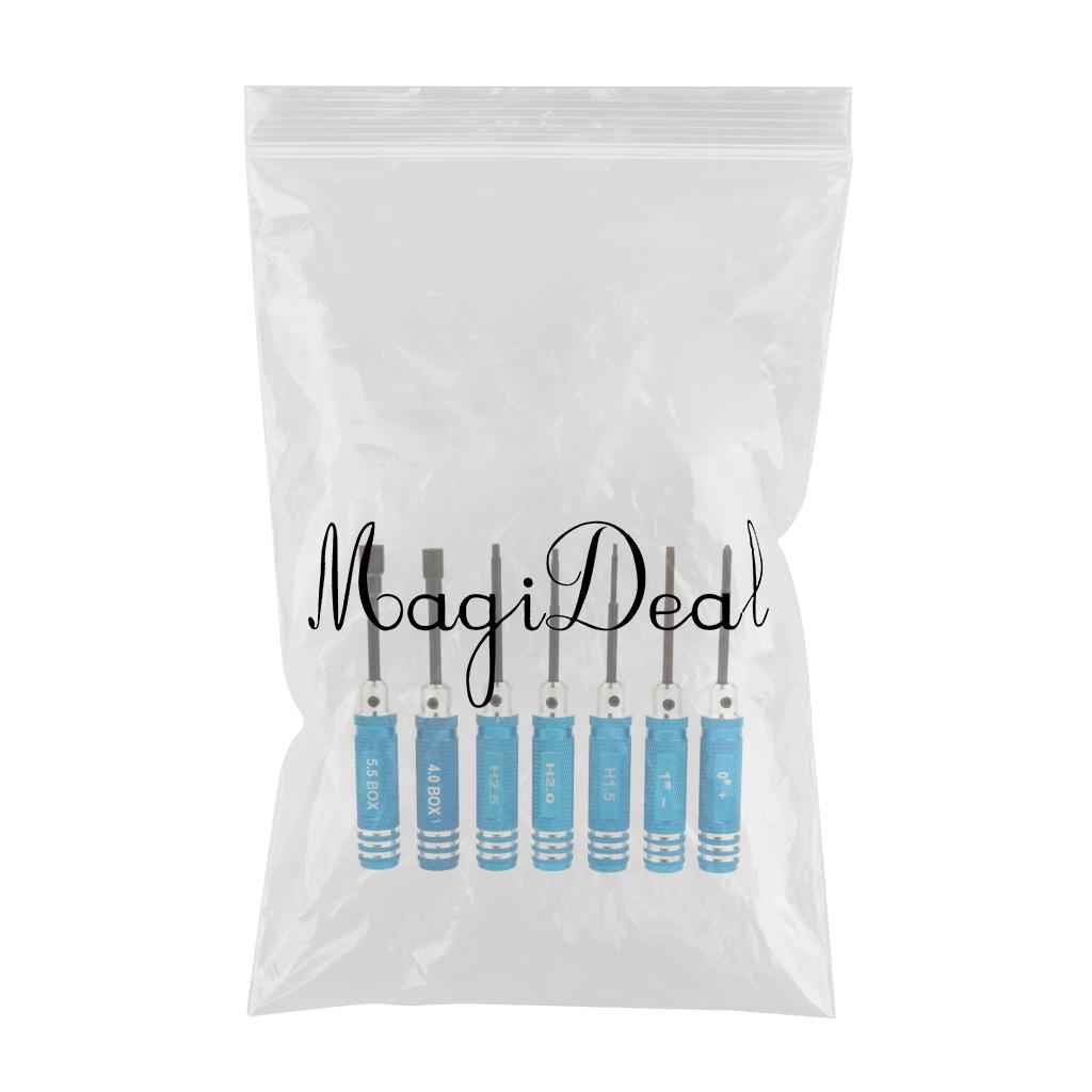 7 Pieces Steel Screwdriver Set RC Tool Kit for RC Model Car Helicopter Blue (1.5mm, 2mm, 2.5mm, 3mm, 4mm, 5.5mm)
