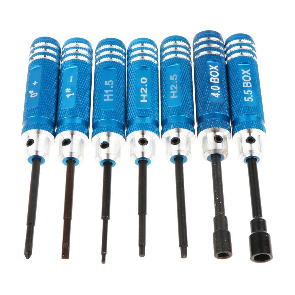 7 Pieces Steel Screwdriver Set RC Tool Kit for RC Model Car Helicopter Blue (1.5mm, 2mm, 2.5mm, 3mm, 4mm, 5.5mm)