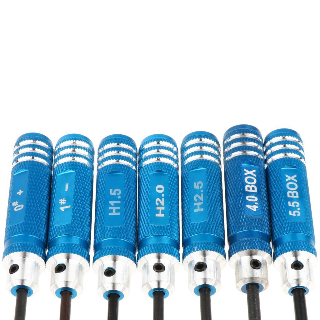 7 Pieces Steel Screwdriver Set RC Tool Kit for RC Model Car Helicopter Blue (1.5mm, 2mm, 2.5mm, 3mm, 4mm, 5.5mm)