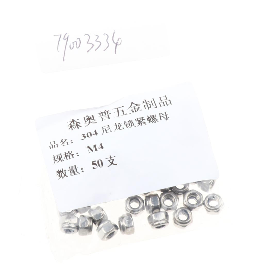 50Pieces Stainless Steel Lock Nut Assortment Kits  M4