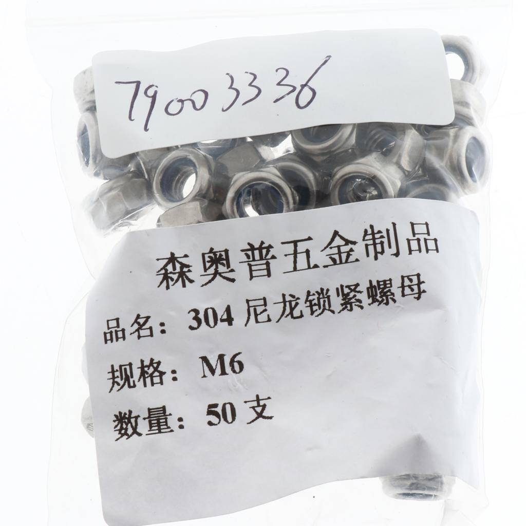 50Pieces Stainless Steel Lock Nut Assortment Kits  M6