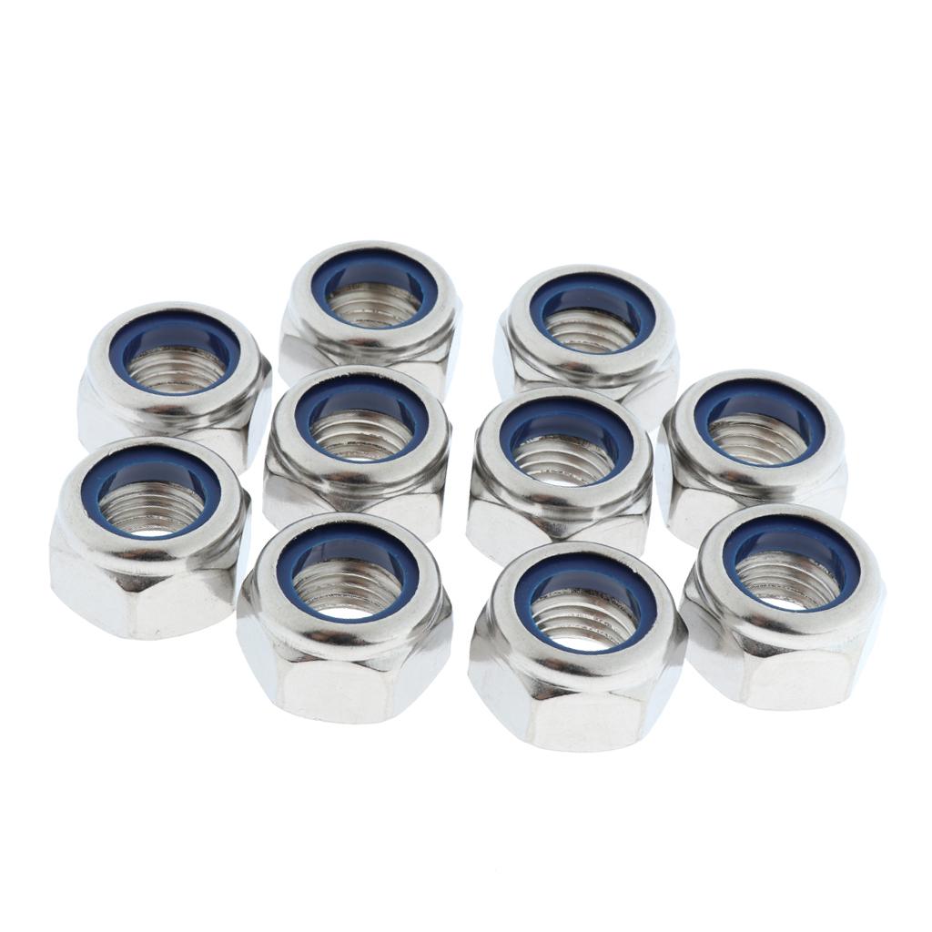 M16 Lock Nut 50 Pieces Stainless Steel Finish Hex With Nylon Insert