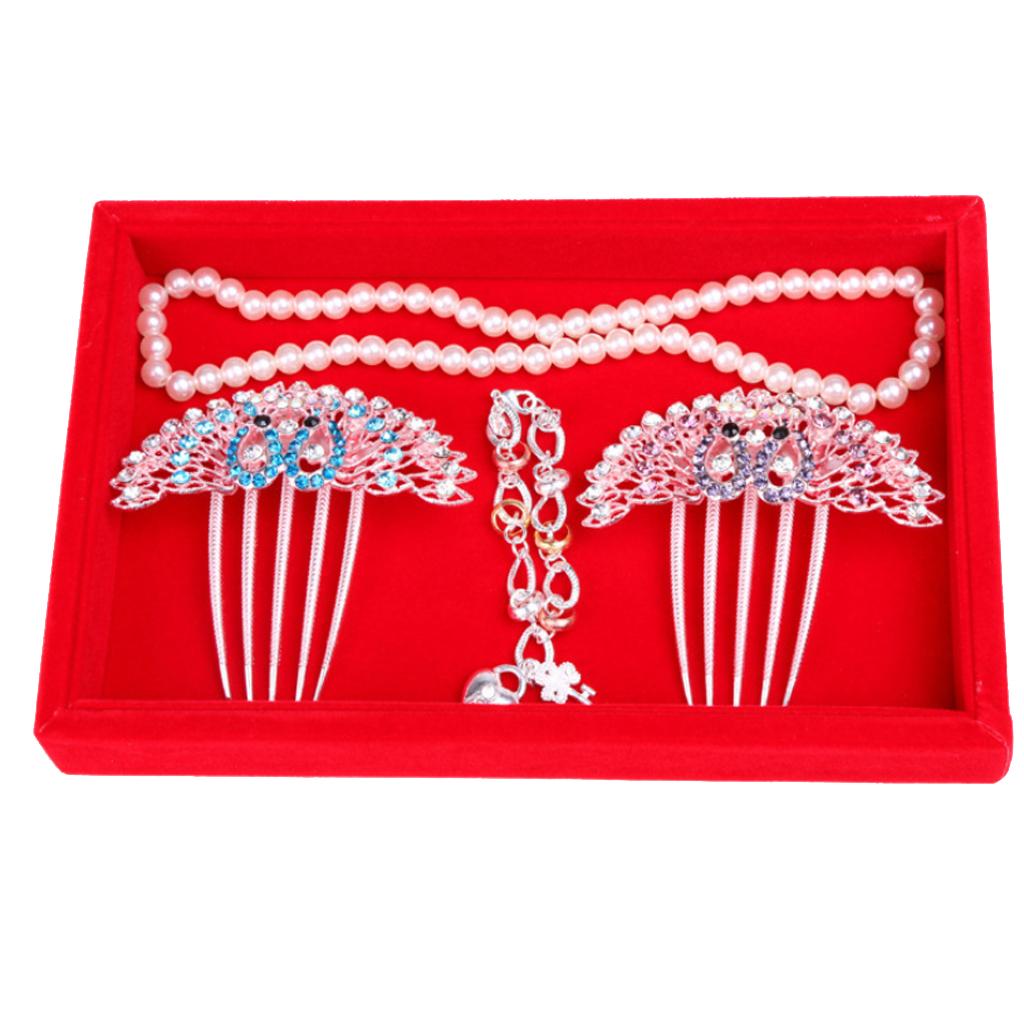 Velvet Necklace Bracelet Earring Anklet Jewelry Display Tray Case Red