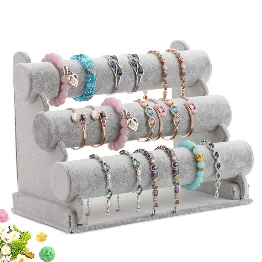 3 Tier Soft Velvet Hairband Headband Bracelet Watch Display Stand Rack White