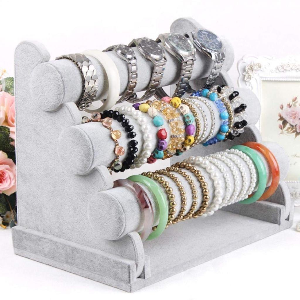 3 Tier Soft Velvet Hairband Headband Bracelet Watch Display Stand Rack White