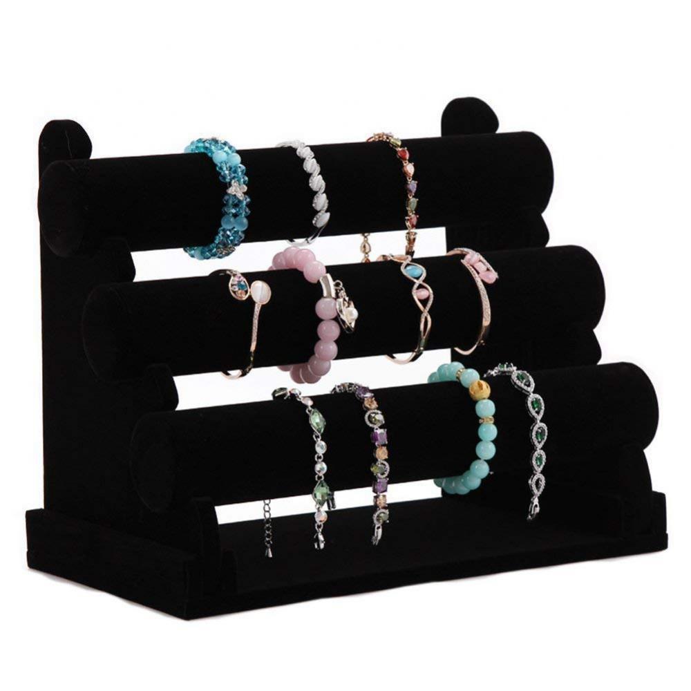 3 Tier Soft Velvet Hairband Headband Bracelet Watch Display Stand Rack White