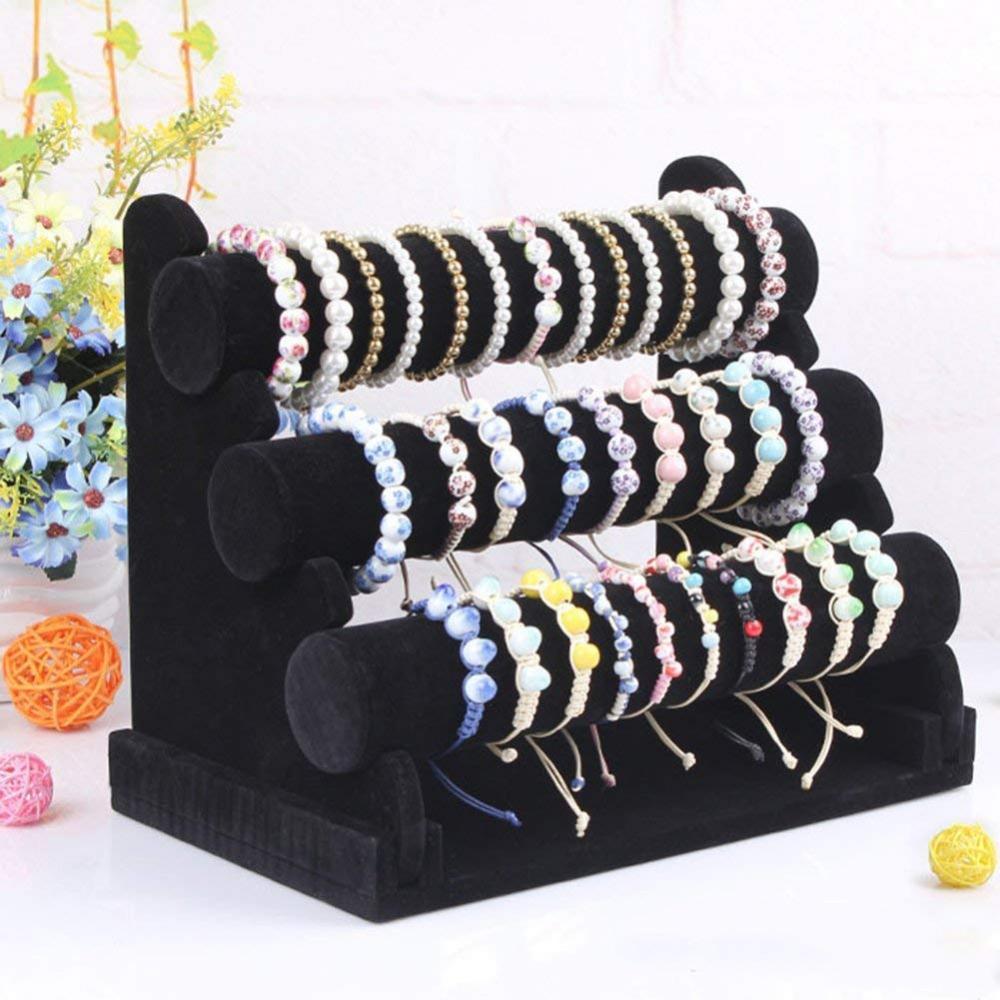 3 Tier Soft Velvet Hairband Headband Bracelet Watch Display Stand Rack White