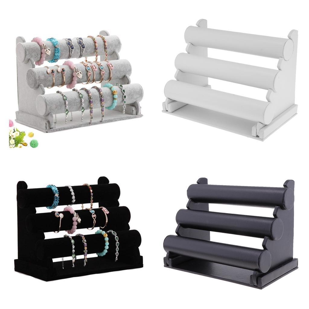 3 Tier Soft Velvet Hairband Headband Bracelet Watch Display Stand Rack White