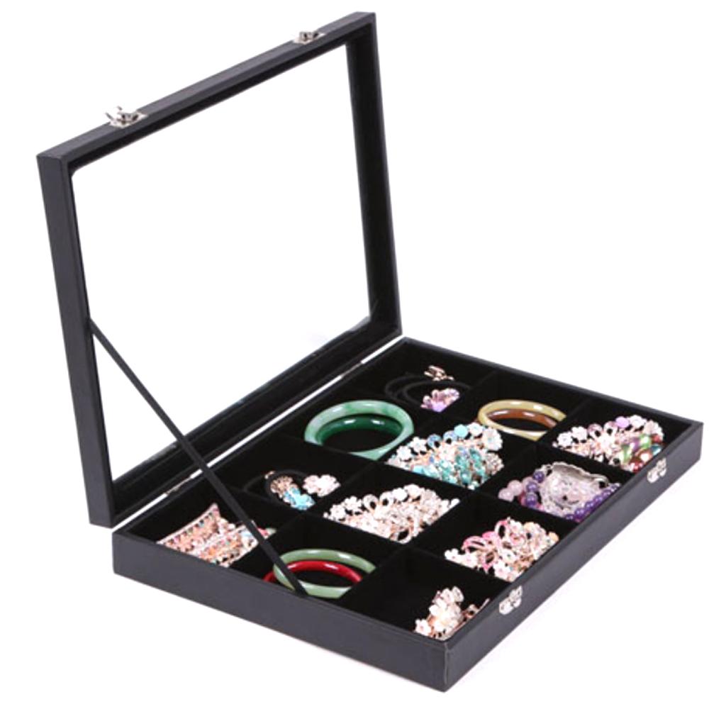 12-Slot Jewelry Display Showcase for General Bracelets Watches Black