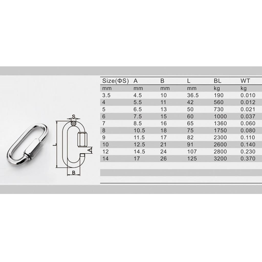 Stainless Steel Oval Quick Link Chain Fastener Marine Hook Carabiner 304-4mm