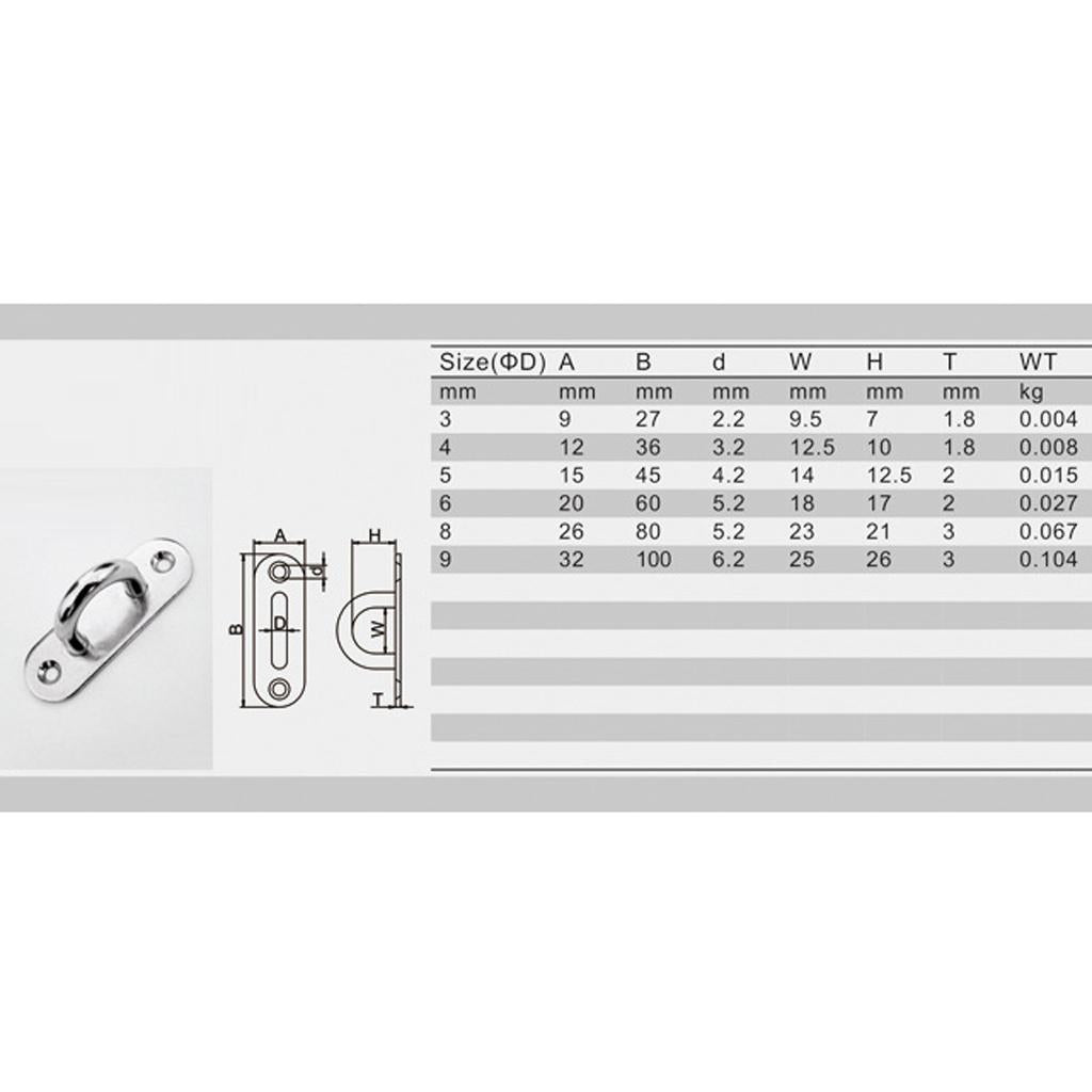 304 Stainless Steel Oblong Pad Eye Plate, Home, Marine Boat Rigging 5mm