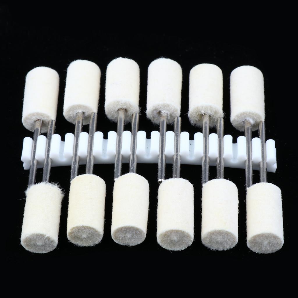 12 Pcs Wool Felt Polishing Point Cylinder Bob Grinding Head 10mm Cylinder