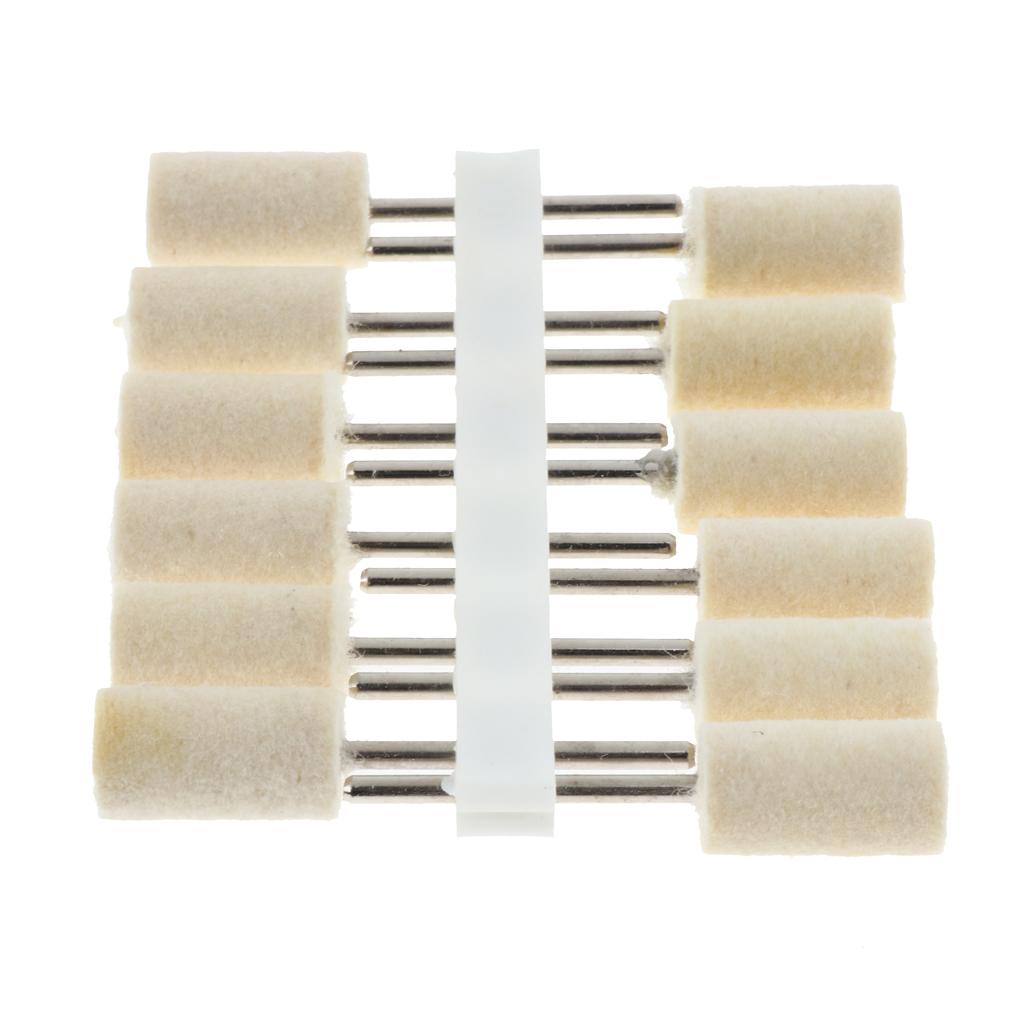 12 Pcs Wool Felt Polishing Point Cylinder Bob Grinding Head 10mm Cylinder