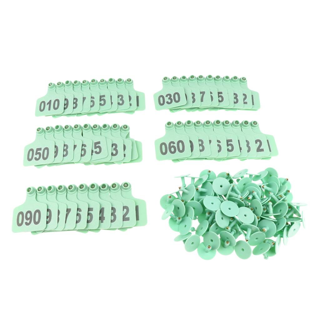 Pig Ear Tags for Hog Swine Sow Ear Tags with Number 001-100  Green