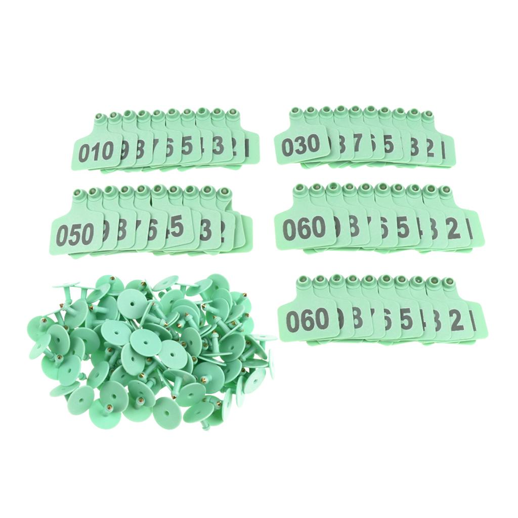 Pig Ear Tags for Hog Swine Sow Ear Tags with Number 001-100  Green