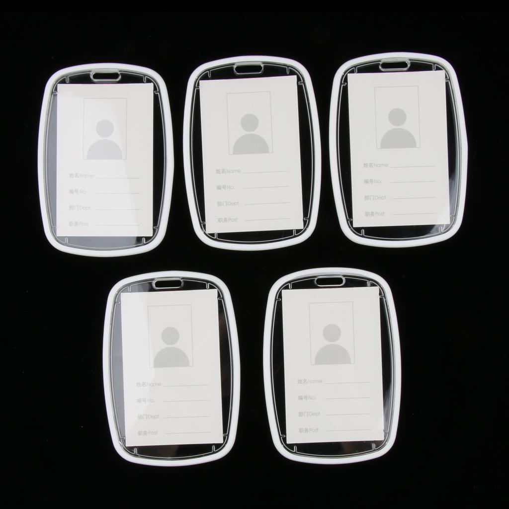 5 Vertical ID Badge Name Tag Credit Card Bus Pass Holder Protector White