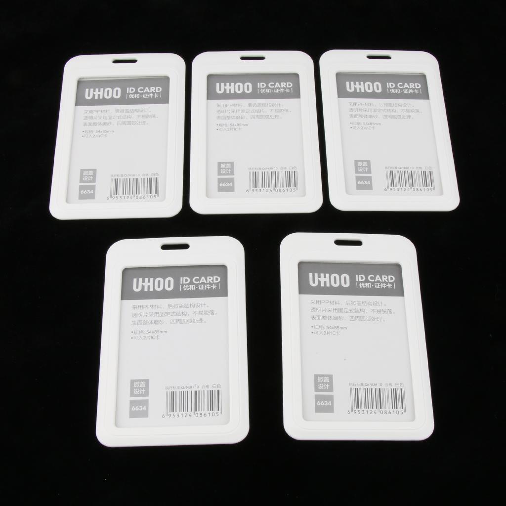 5 Pieces PVC Vertical Work Office Card Badge Holders ID Card Cases White