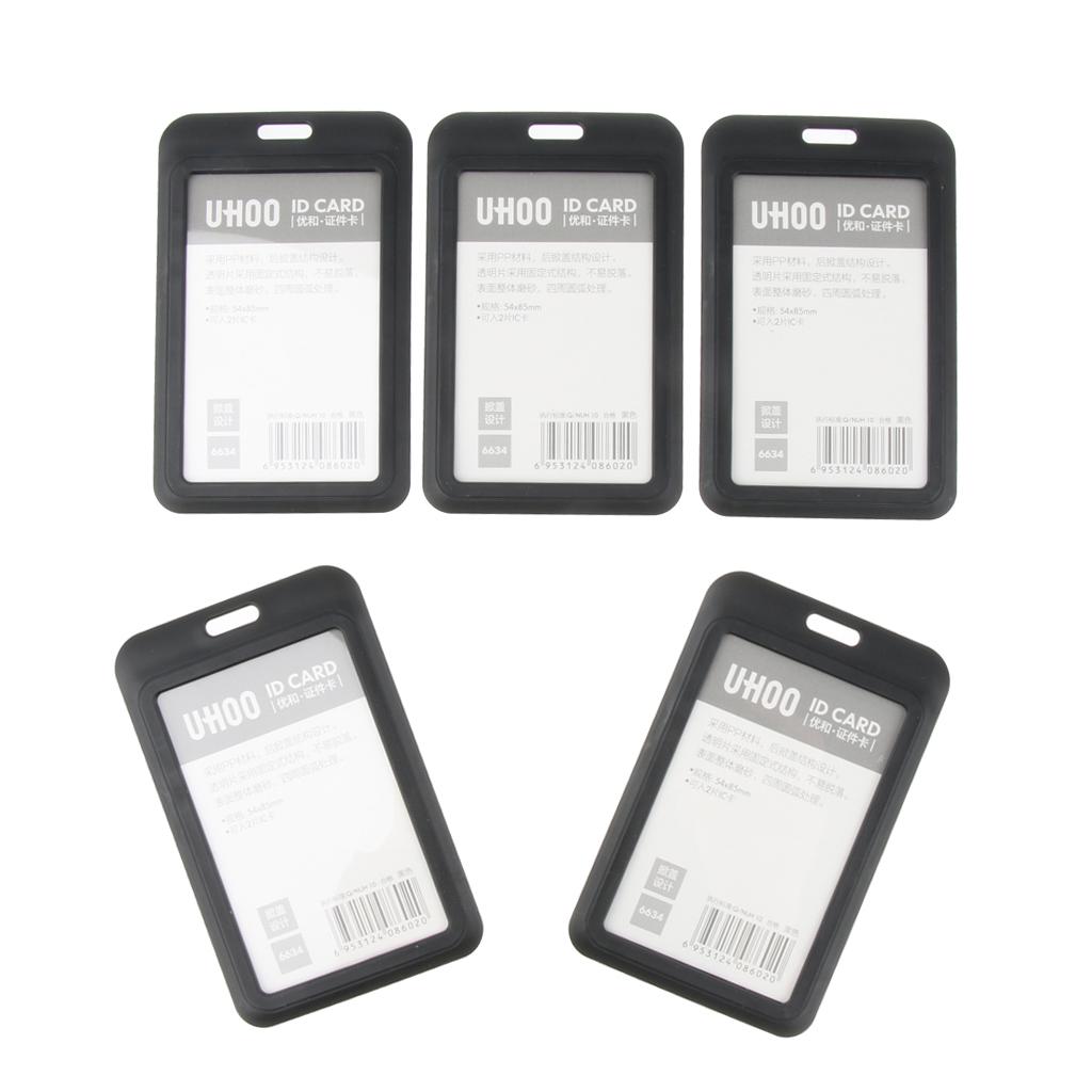 5 Pieces PVC Vertical Work Office Card Badge Holders ID Card Cases Black