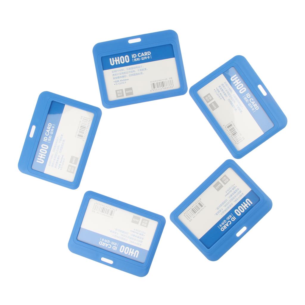 5 Pieces PVC Horizontal Work Office Card Badge Holders ID Card Cases Blue