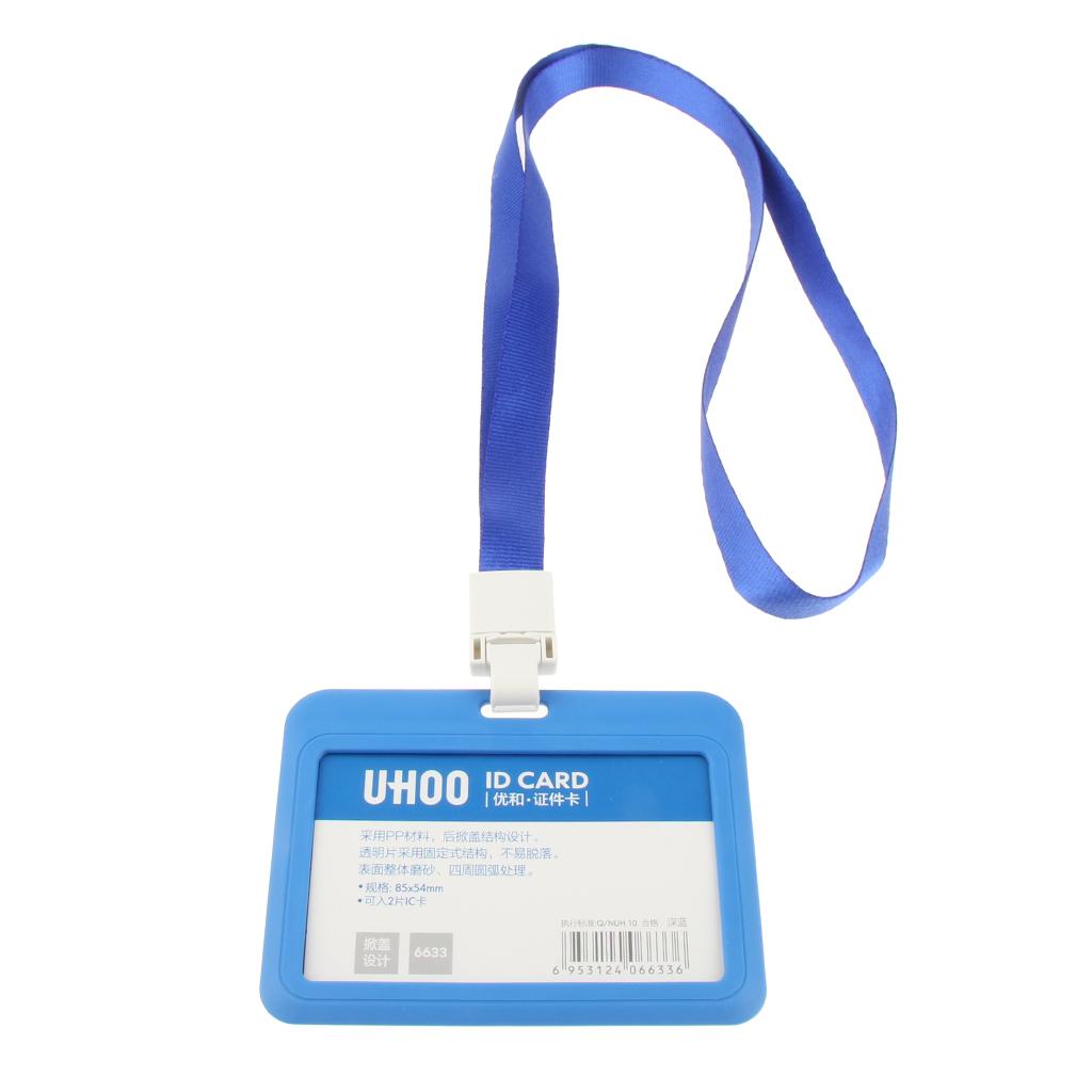 5 Pieces PVC Horizontal Work Office Card Badge Holders ID Card Cases Blue