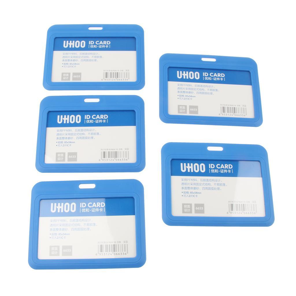 5 Pieces PVC Horizontal Work Office Card Badge Holders ID Card Cases Blue