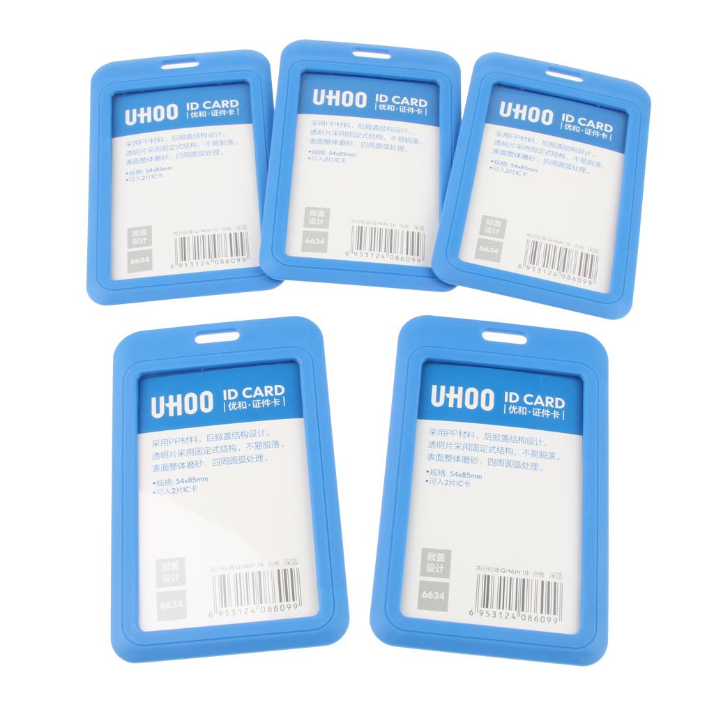 5 Pieces PVC Vertical Work Office Card Badge Holders ID Card Cases Blue