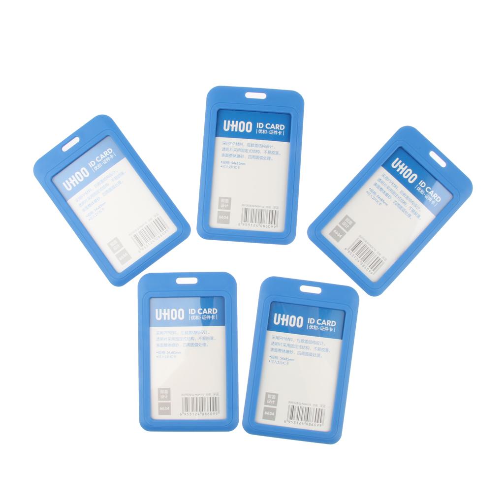 5 Pieces PVC Vertical Work Office Card Badge Holders ID Card Cases Blue