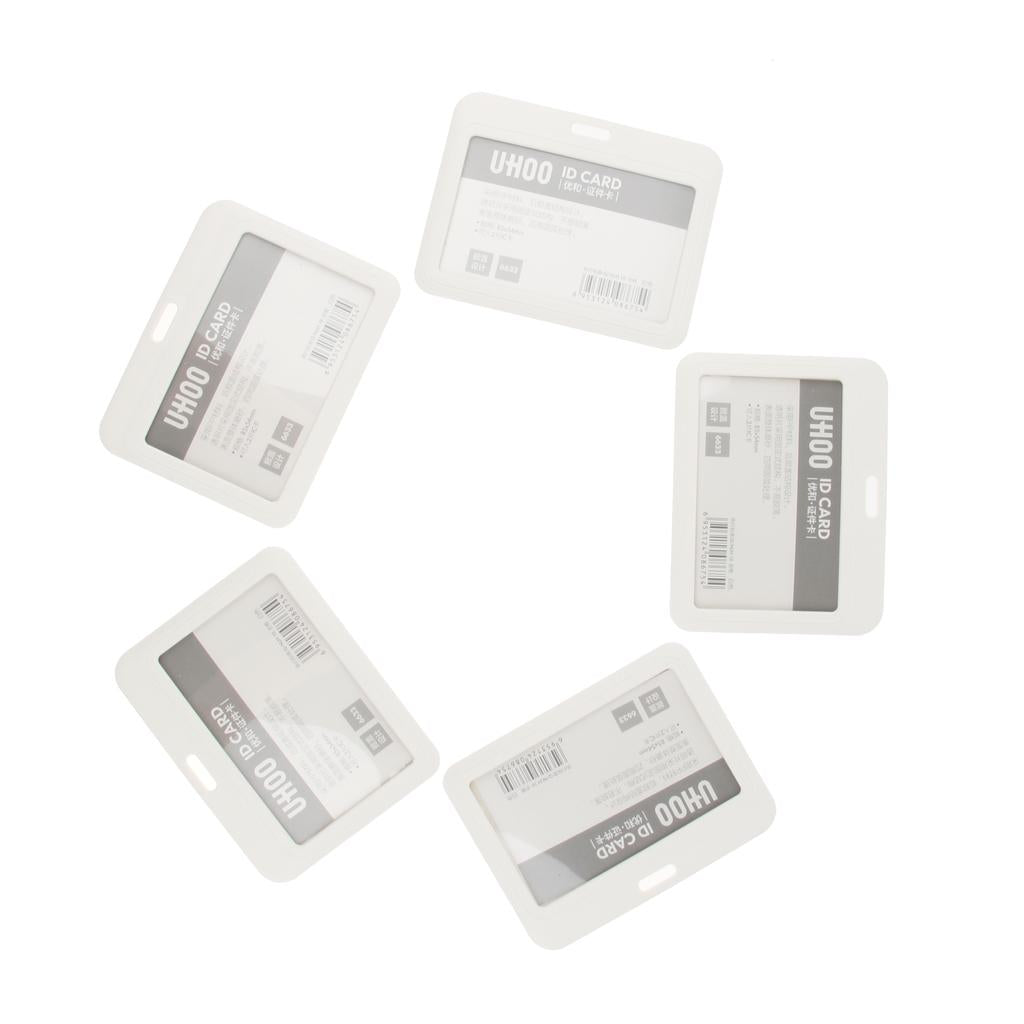 5 Pieces PVC Horizontal Work Office Card Badge Holders ID Card Cases White