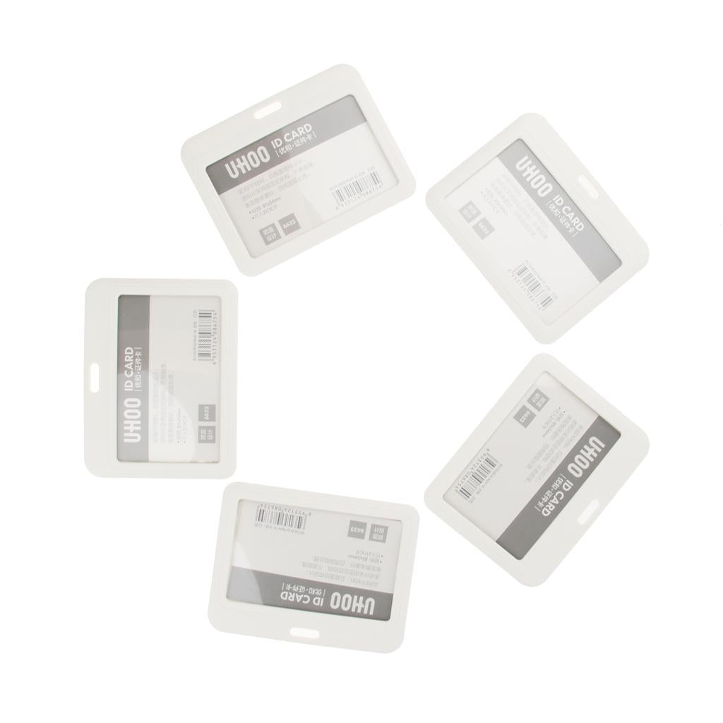 5 Pieces PVC Horizontal Work Office Card Badge Holders ID Card Cases White