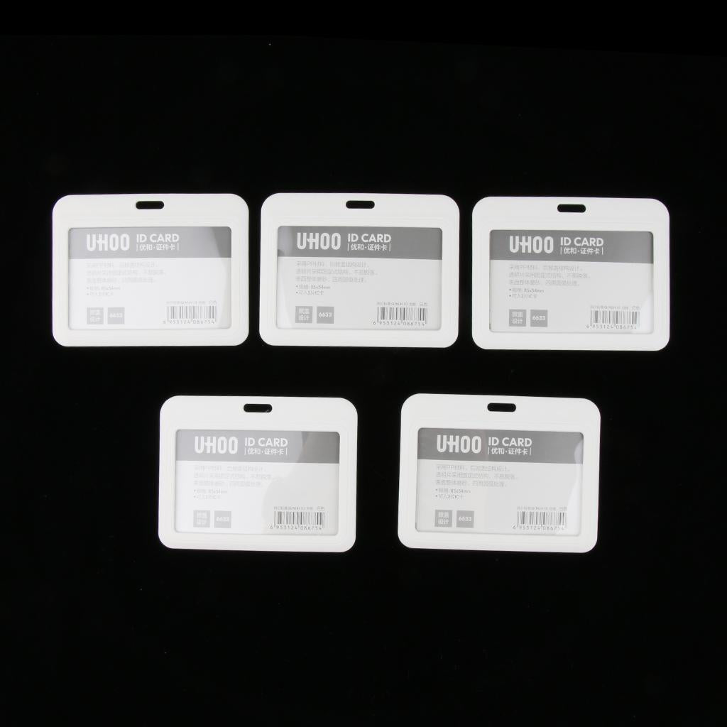 5 Pieces PVC Horizontal Work Office Card Badge Holders ID Card Cases White