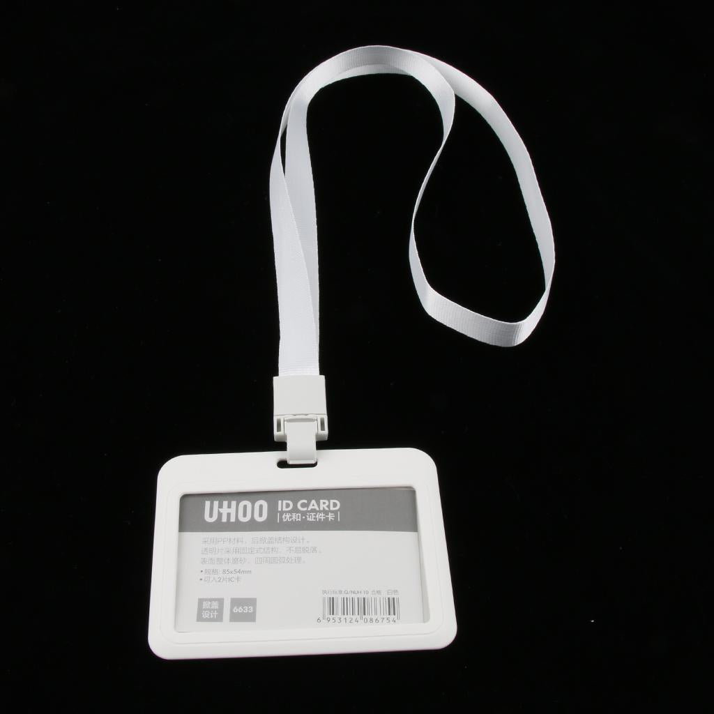 5 Pieces PVC Horizontal Work Office Card Badge Holders ID Card Cases White