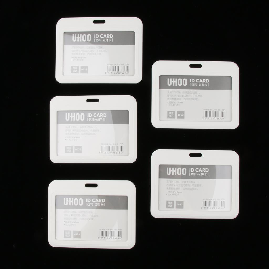 5 Pieces PVC Horizontal Work Office Card Badge Holders ID Card Cases White