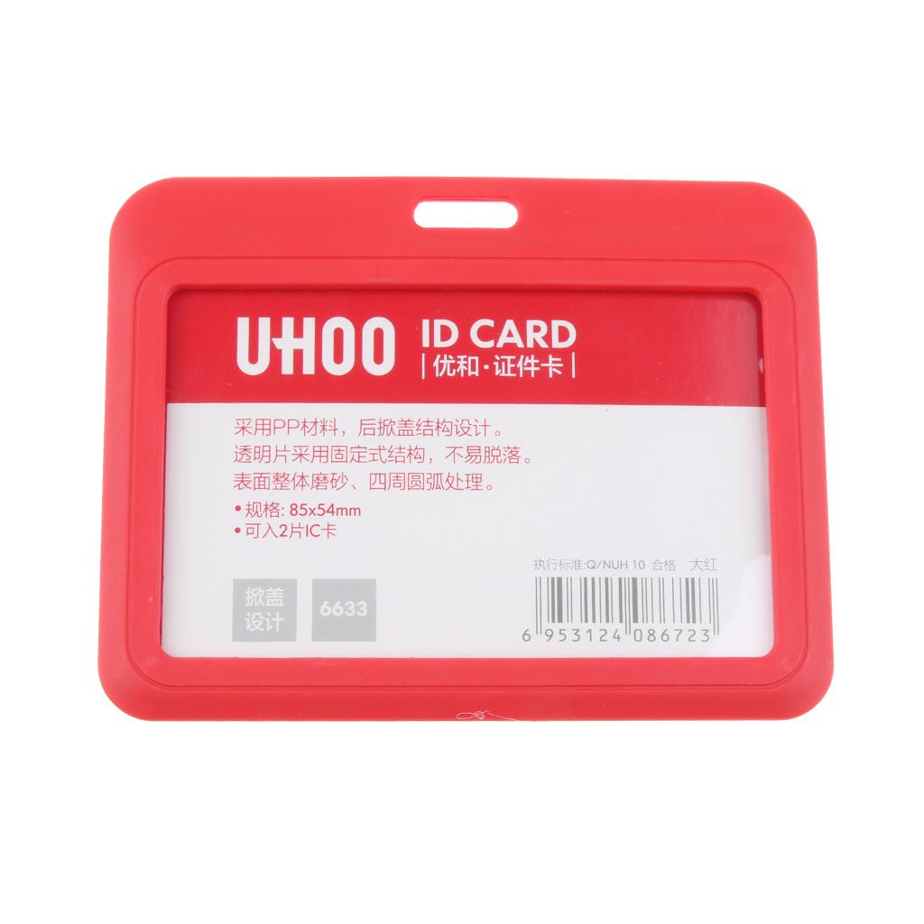 5 Pieces PVC Horizontal Work Office Card Badge Holders ID Card Cases Red