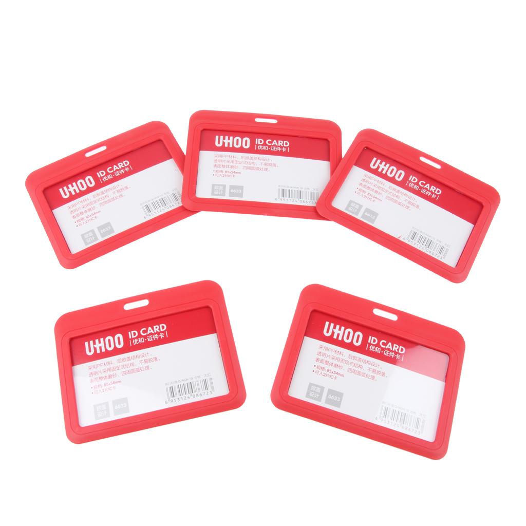 5 Pieces PVC Horizontal Work Office Card Badge Holders ID Card Cases Red