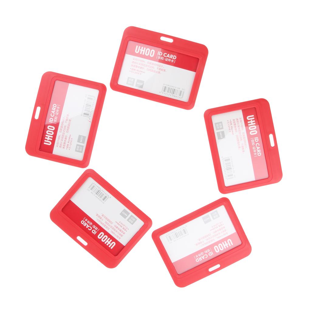 5 Pieces PVC Horizontal Work Office Card Badge Holders ID Card Cases Red