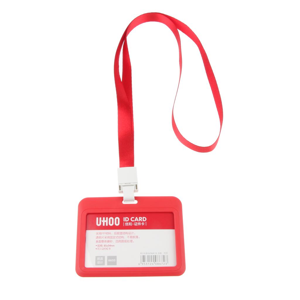 5 Pieces PVC Horizontal Work Office Card Badge Holders ID Card Cases Red