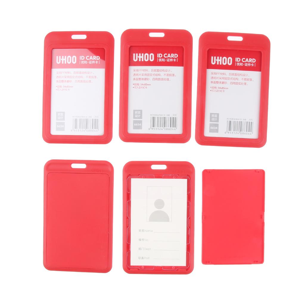 5 Pieces PVC Vertical Work Office Card Badge Holders ID Card Cases Red