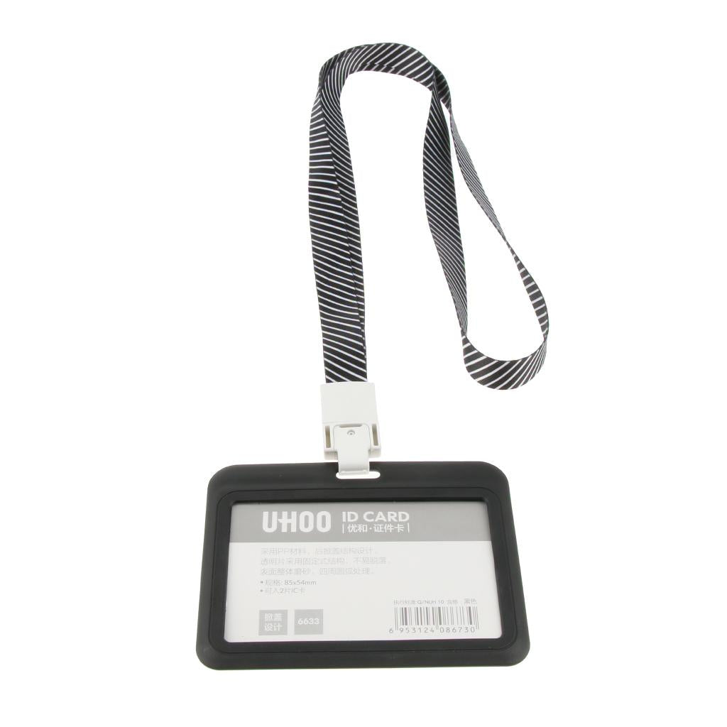 5 Pieces PVC Horizontal Work Office Card Badge Holders ID Card Cases Black