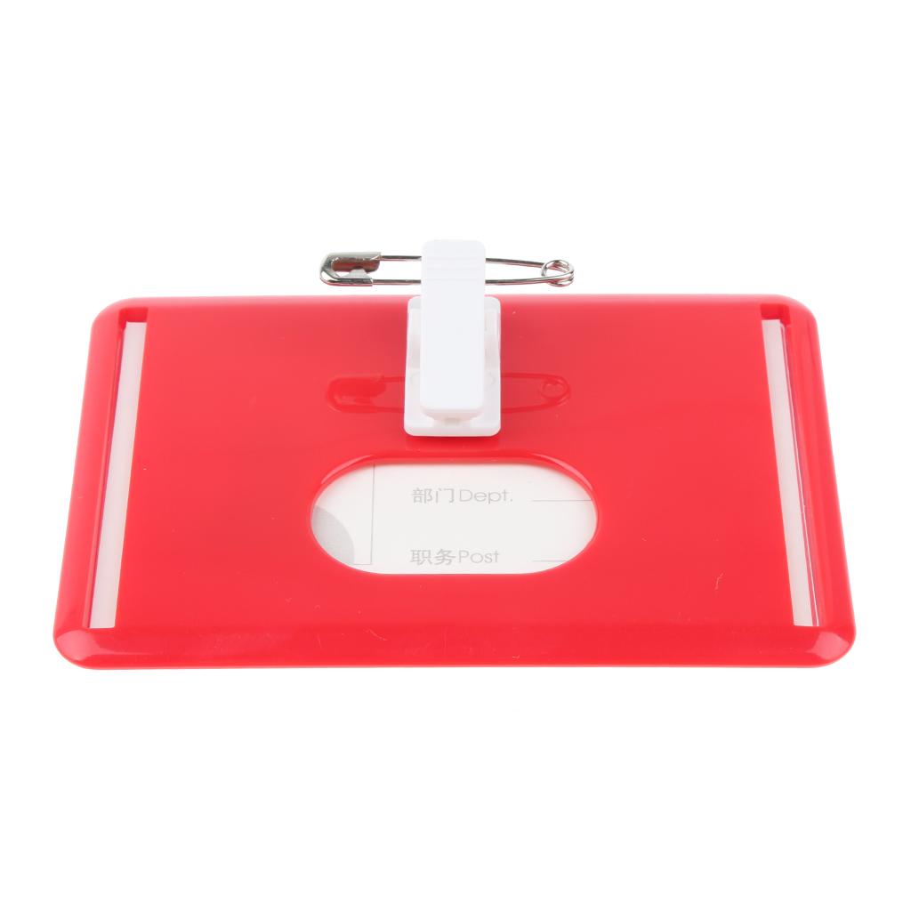 5 Pcs PP Name Badges ID Card Holder with Anti slip Combi Clip 4-color Red