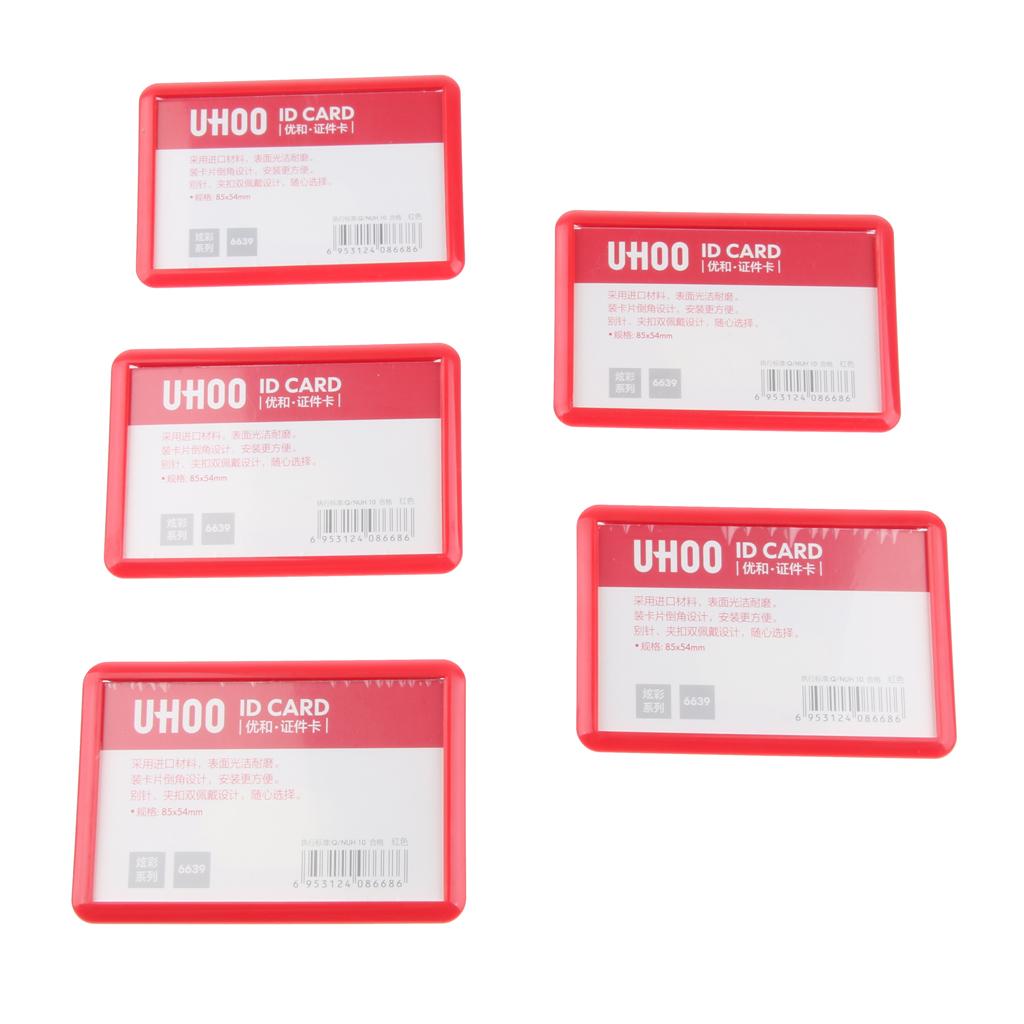 5 Pcs PP Name Badges ID Card Holder with Anti slip Combi Clip 4-color Red