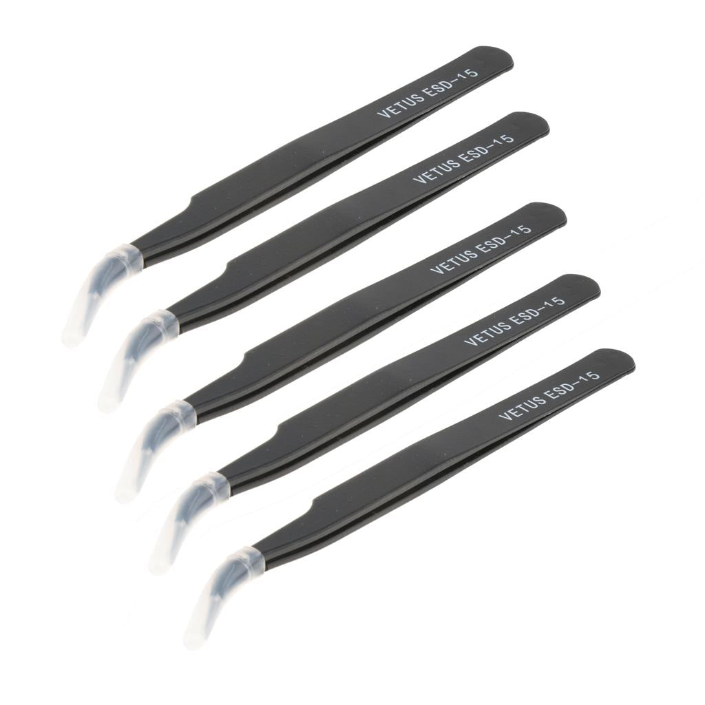 5 Pcs Laboratory Thickened Anti-static Stainless Steel Tweezers, Slant Tip