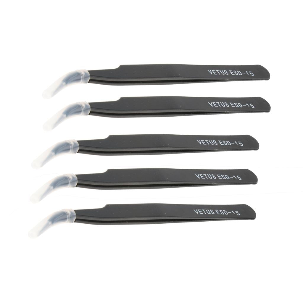 5 Pcs Laboratory Thickened Anti-static Stainless Steel Tweezers, Slant Tip