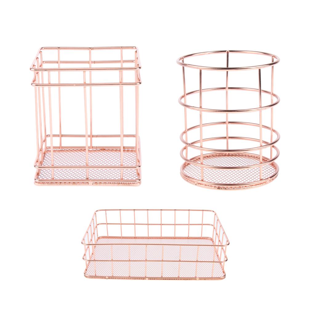 Copper Rose Gold Metal Wire Mesh Storage Basket Kitchen Bedroom Bathroom