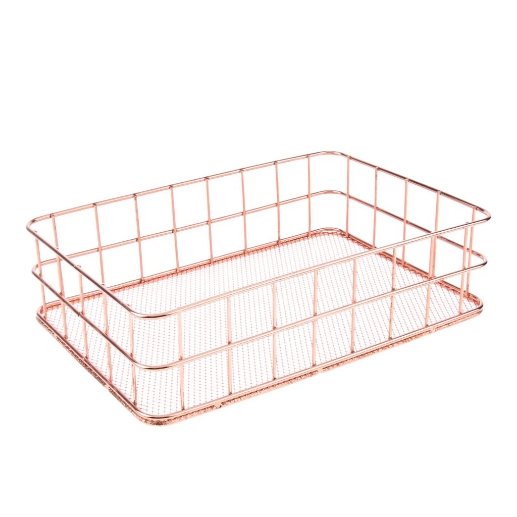 Copper Rose Gold Metal Wire Mesh Storage Basket Kitchen Bedroom Bathroom