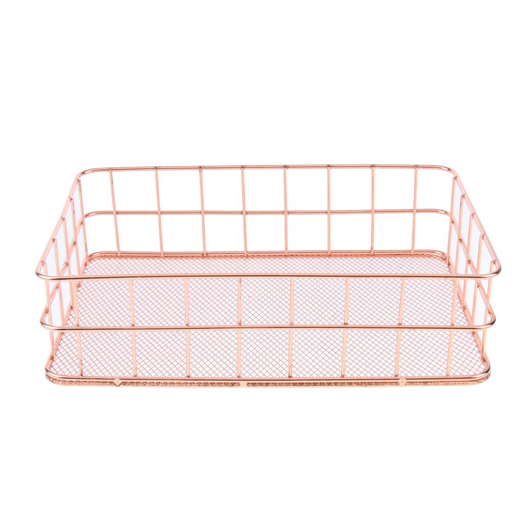 Copper Rose Gold Metal Wire Mesh Storage Basket Kitchen Bedroom Bathroom